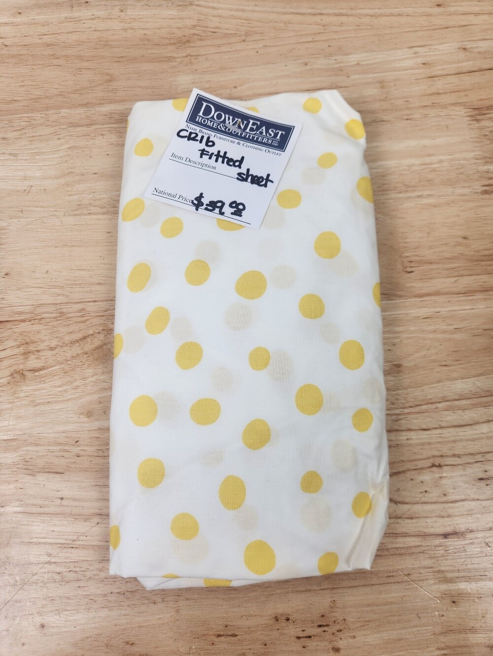 Pottery Barn Kids Yellow Polka Dot Crib Fitted Sheet 100% Cotton NOS White